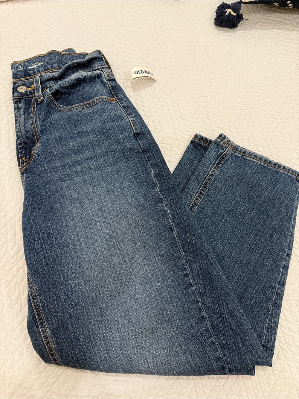 Old Navy Women's Dark High-Rise Barrel Leg Blue Jeans